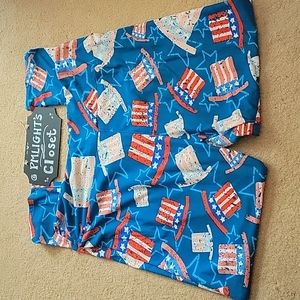 LuLaRoe Leggings Tall and Curvy Patriotic Light Blue Pink White Uncle Sam